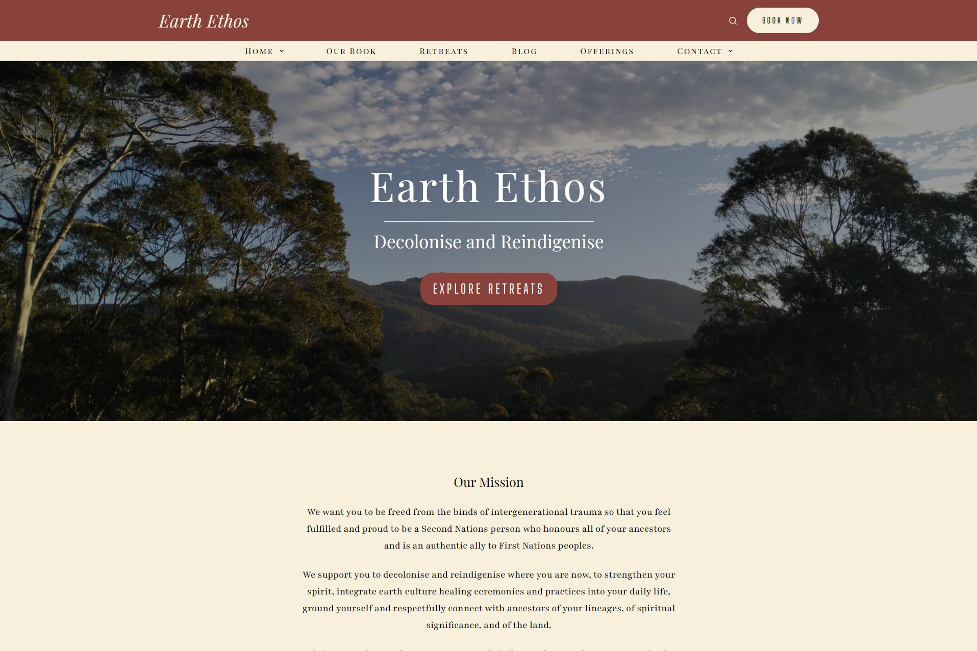 Earth Ethos wellness retreat and blog website project preview